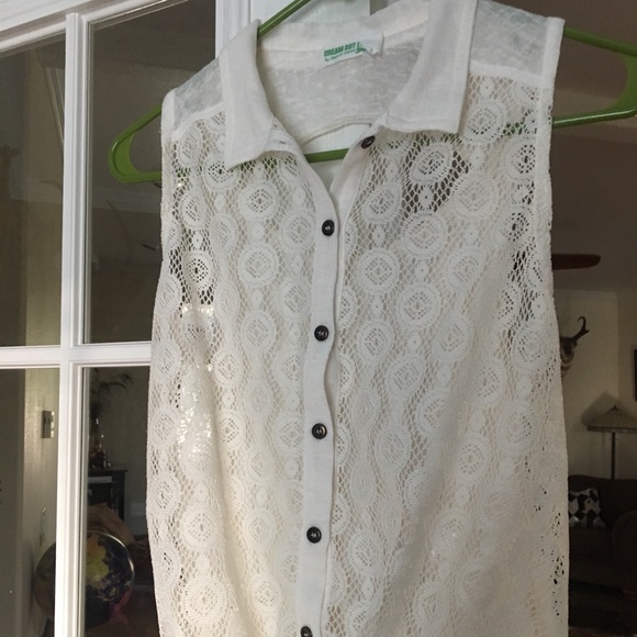 Dream Out Loud Tops - Cream colored blouse with lace